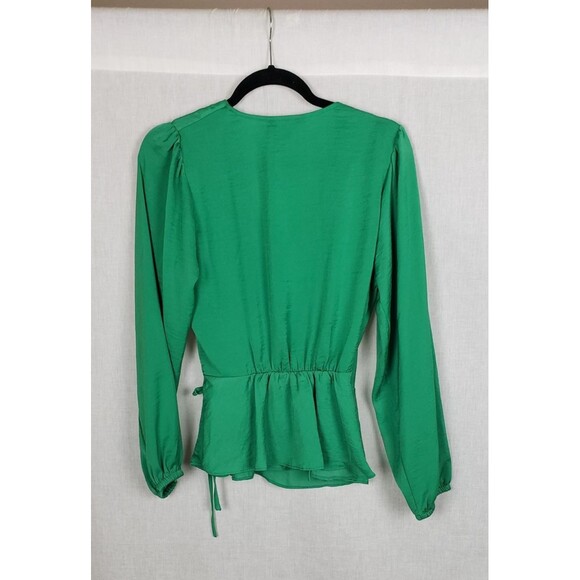 Banana Republic Womens Blouse Top M Kelly Green Satin Wrap Tie Waist Classy - Picture 2 of 10